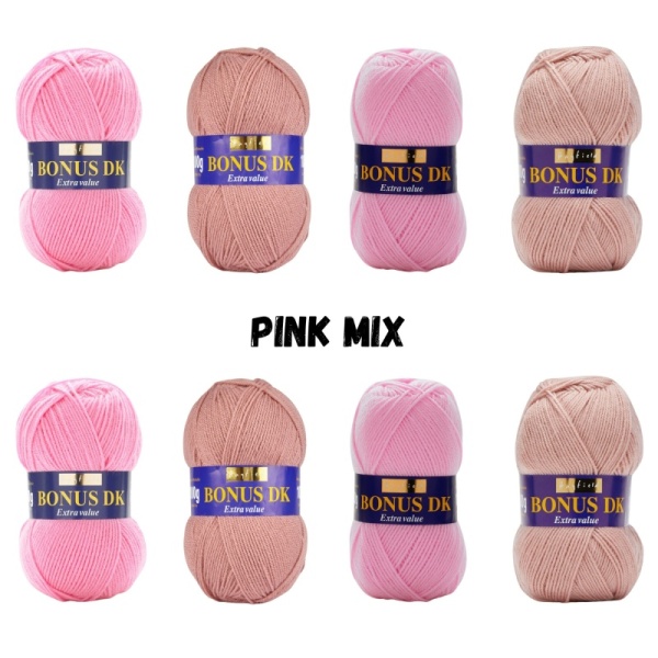 Pink Mix Pack Hayfield Bonus DK Yarn Sirdar 100g - 8 Ball Bundle